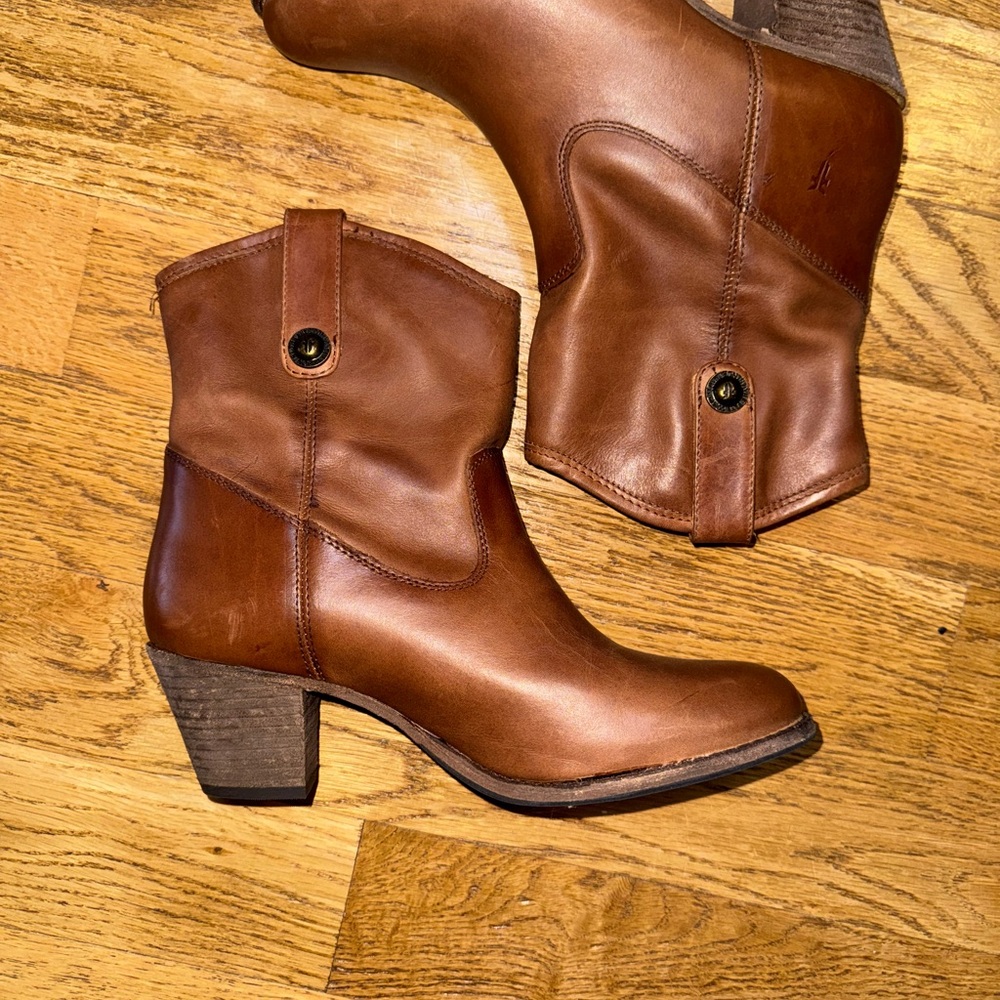 Frye Cognac Leather Ankle Booties